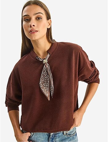 Sweatshirt de gola redonda canelada com detalhe de acessório tipo lenço lucci