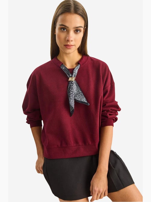 Sweatshirt de gola redonda canelada com detalhe de acessório tipo lenço lucci - Kiabi