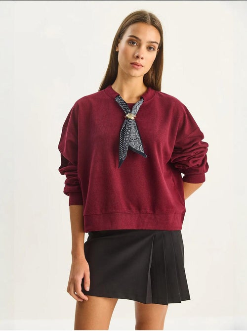 Sweatshirt de gola redonda canelada com detalhe de acessório tipo lenço lucci - Kiabi