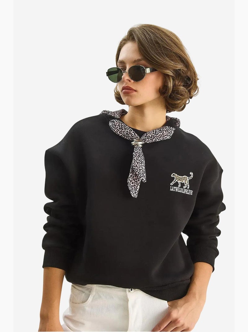 Sweatshirt de gola redonda com acessório estampado lucci Preto - Kiabi