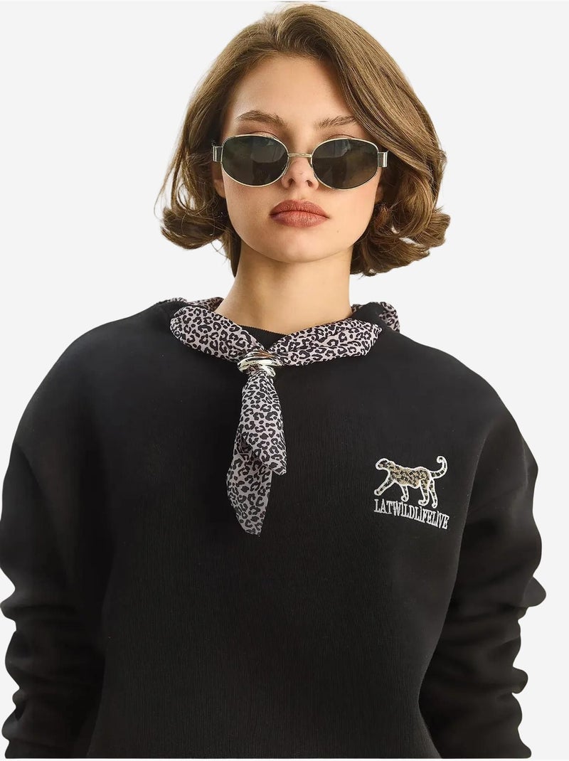 Sweatshirt de gola redonda com acessório estampado lucci Preto - Kiabi
