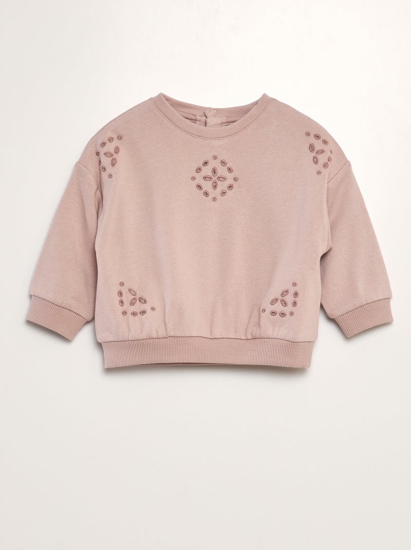 Sweatshirt de gola redonda com bordados ROSA - Kiabi