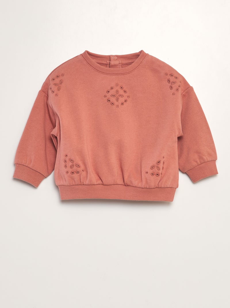 Sweatshirt de gola redonda com bordados ROSA - Kiabi