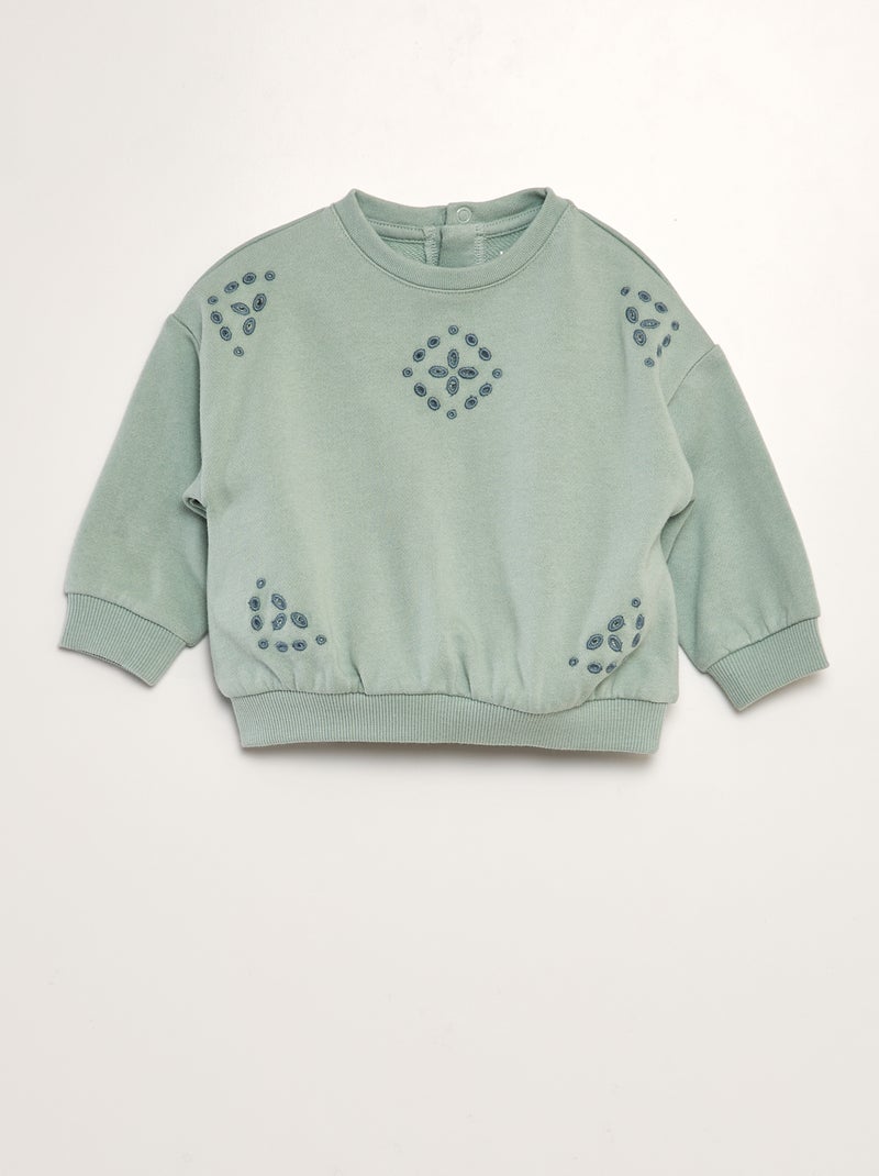 Sweatshirt de gola redonda com bordados VERDE - Kiabi