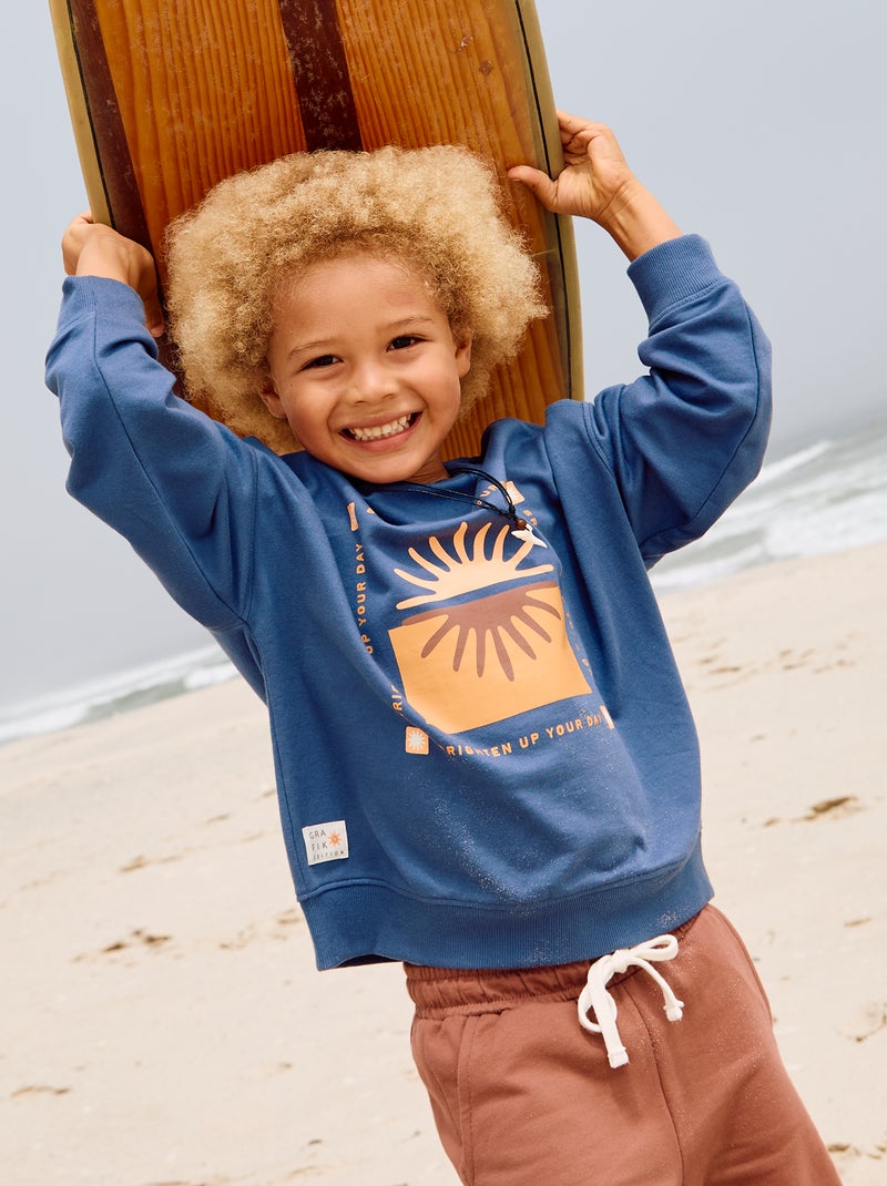 Sweatshirt de gola redonda com estampado AZUL - Kiabi