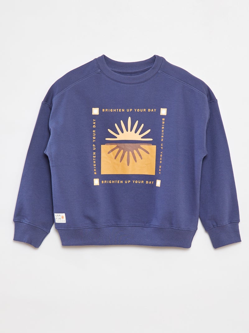 Sweatshirt de gola redonda com estampado AZUL - Kiabi