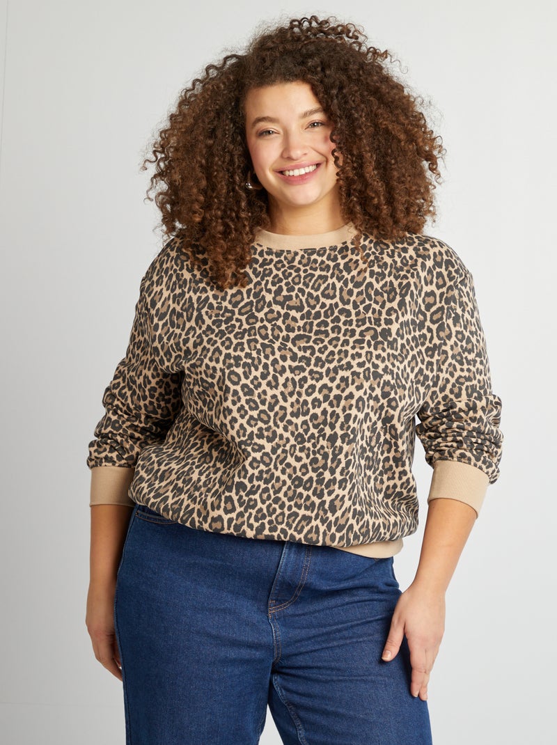 Sweatshirt de gola redonda com estampado BEGE - Kiabi