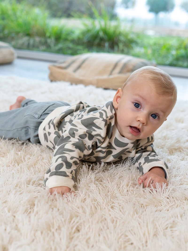 Sweatshirt de gola redonda com estampado BEGE - Kiabi