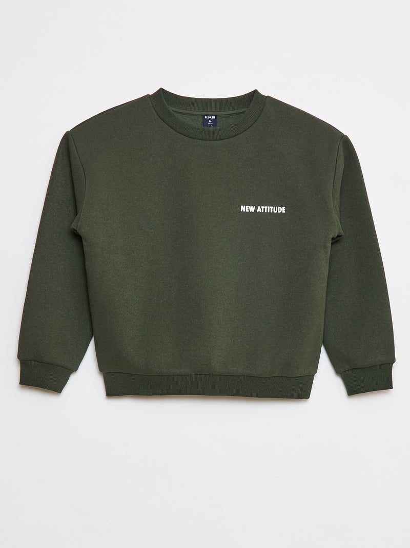 Sweatshirt de gola redonda com estampado Caqui - Kiabi