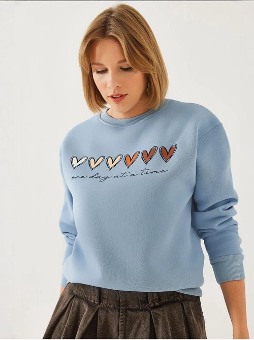 Sweatshirt de gola redonda com estampado de corações lucci - Kiabi
