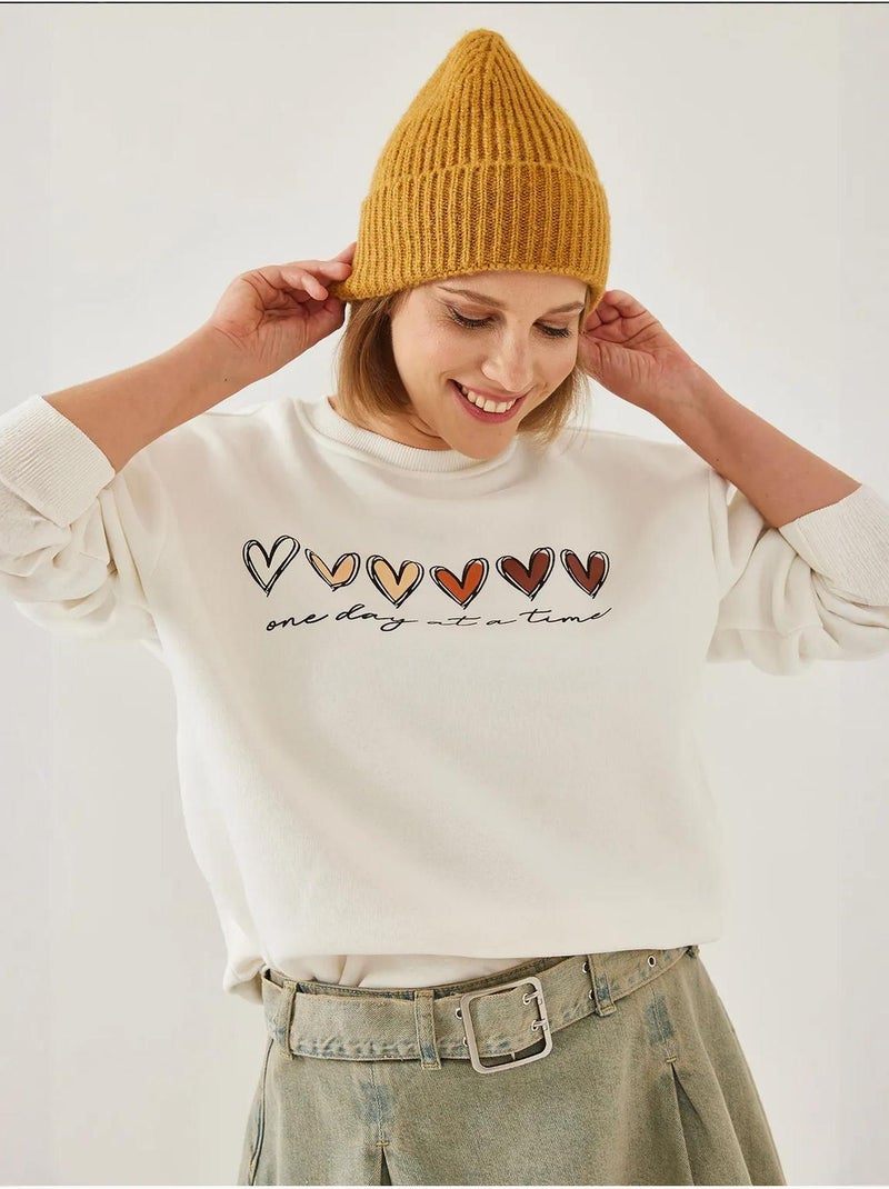 Sweatshirt de gola redonda com estampado de corações lucci Branco - Kiabi