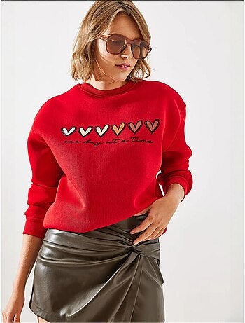 Sweatshirt de gola redonda com estampado de corações lucci
