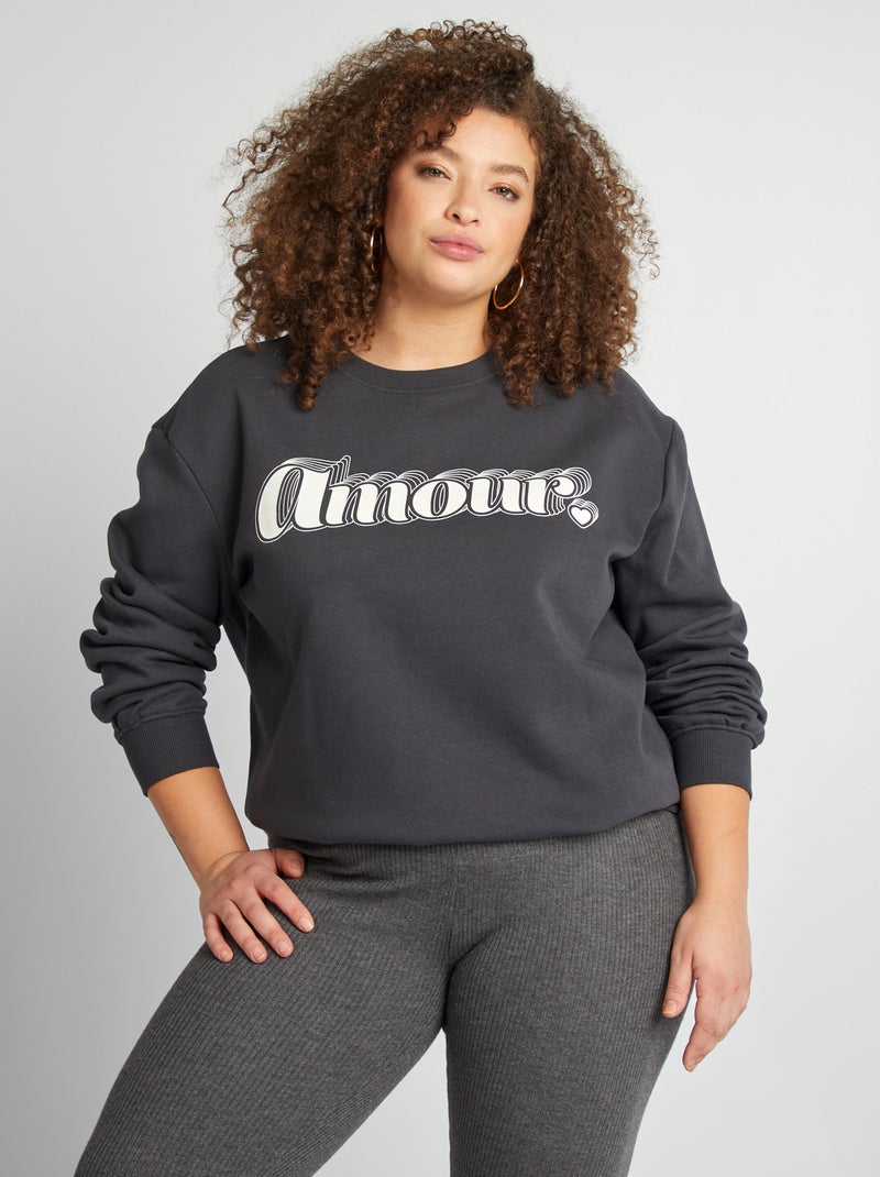 Sweatshirt de gola redonda com estampado PRETO - Kiabi
