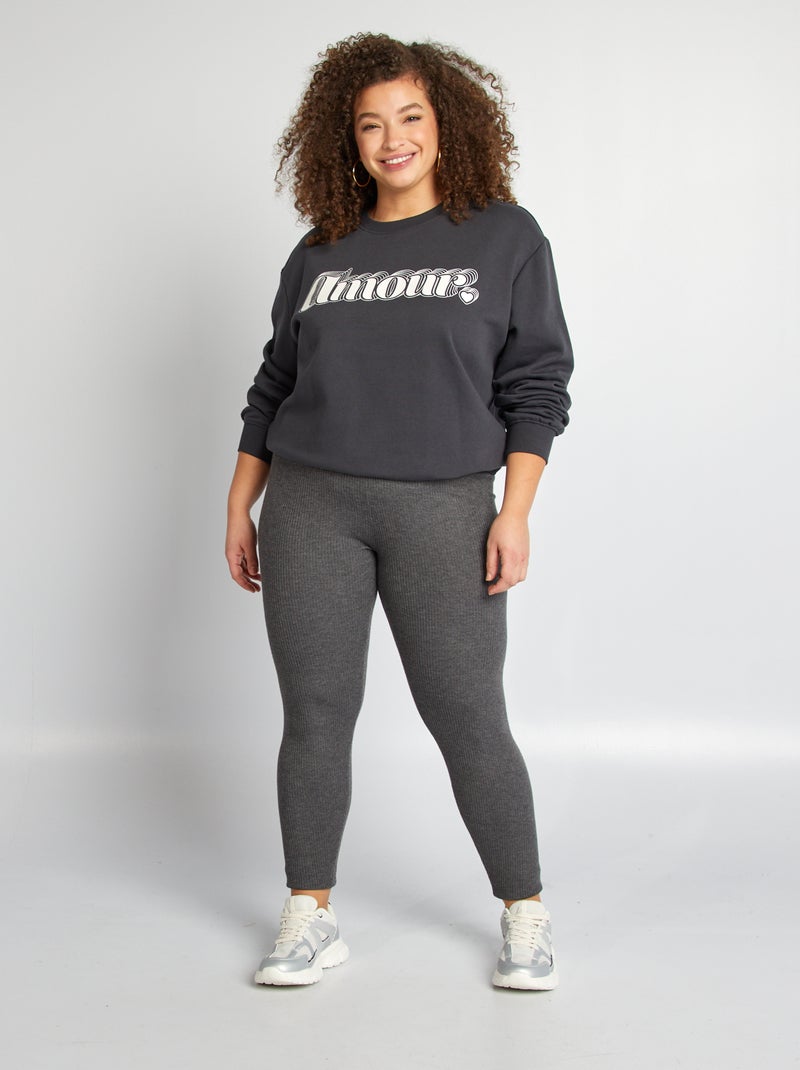 Sweatshirt de gola redonda com estampado PRETO - Kiabi