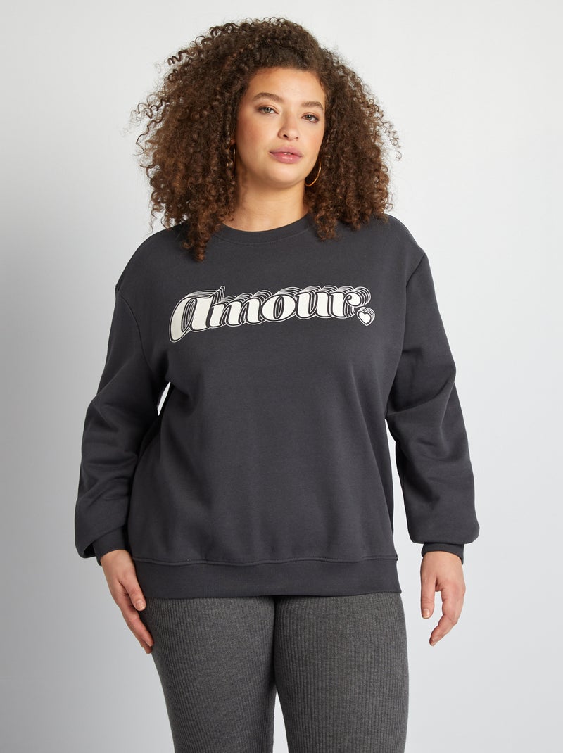 Sweatshirt de gola redonda com estampado PRETO - Kiabi