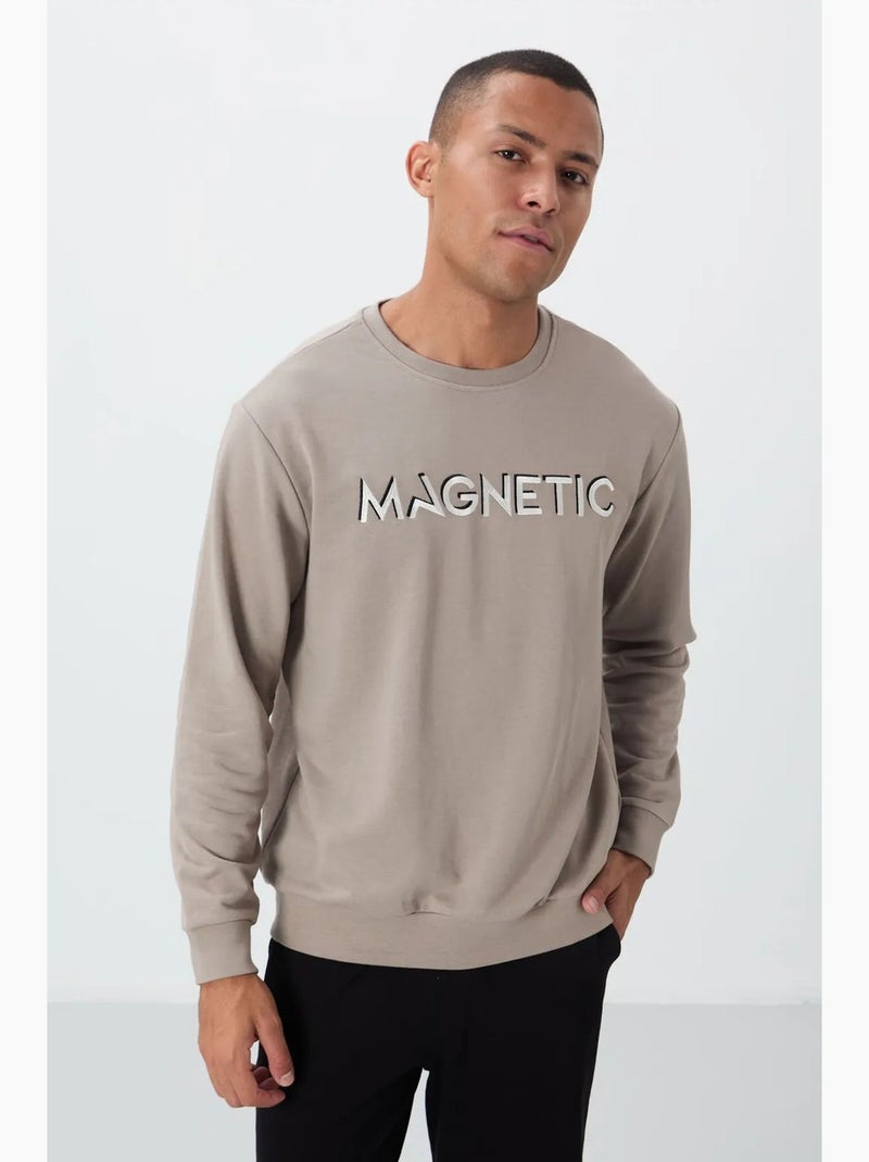 Sweatshirt de gola redonda com estampado tommy Areia - Kiabi