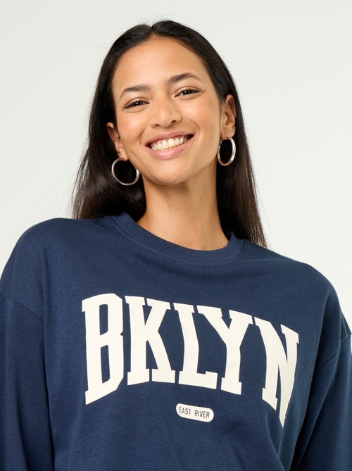 Sweatshirt de gola redonda com inscrição à frente - Kiabi