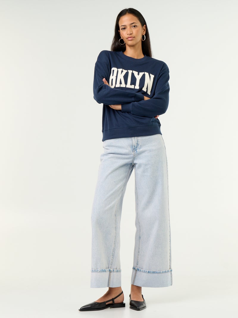 Sweatshirt de gola redonda com inscrição à frente Azul - Kiabi