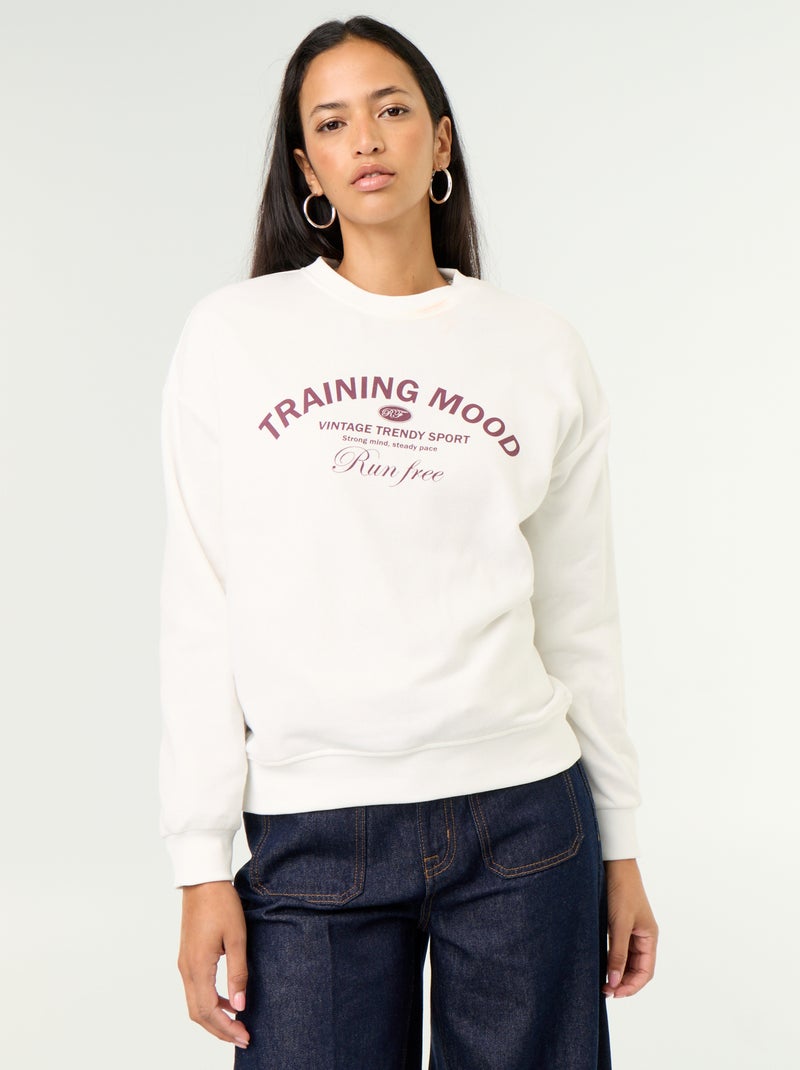 Sweatshirt de gola redonda com inscrição à frente Branco - Kiabi
