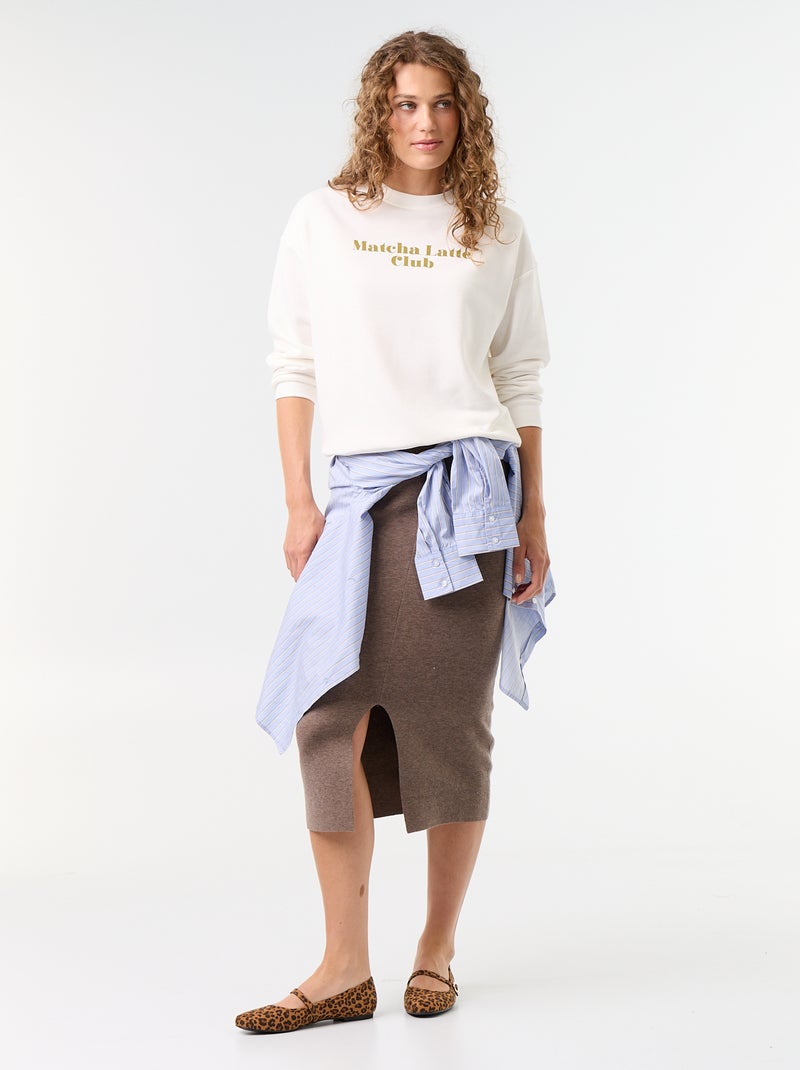 Sweatshirt de gola redonda com inscrição à frente Branco - Kiabi