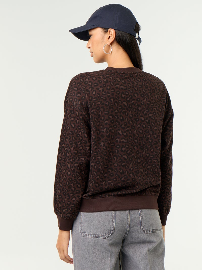 Sweatshirt de gola redonda com inscrição à frente Castanho - Kiabi