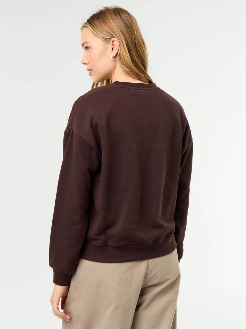 Sweatshirt de gola redonda com inscrição à frente Castanho - Kiabi