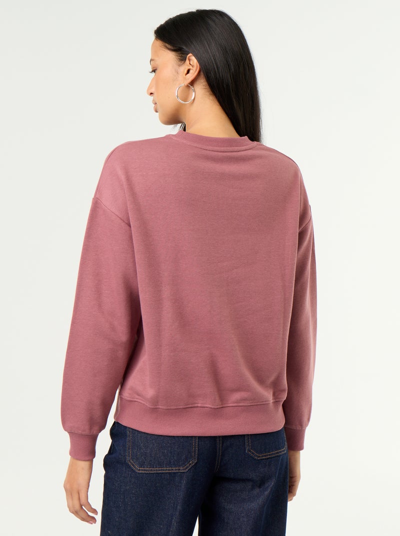 Sweatshirt de gola redonda com inscrição à frente Rosa - Kiabi