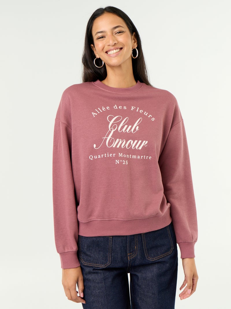 Sweatshirt de gola redonda com inscrição à frente Rosa - Kiabi