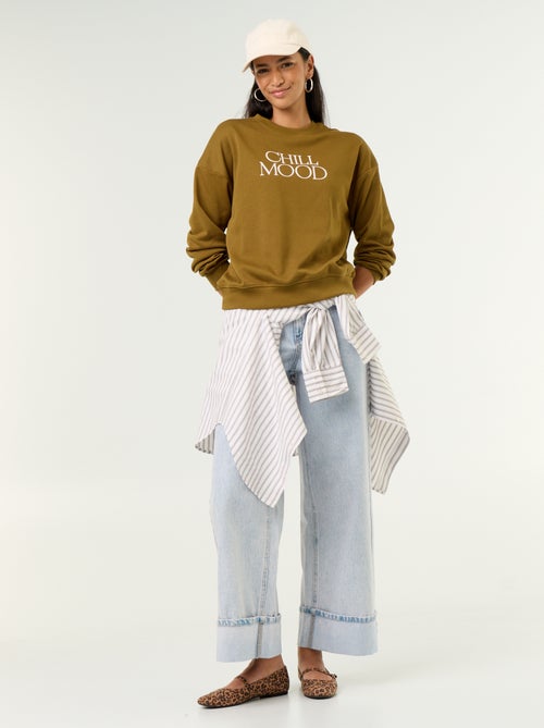 Sweatshirt de gola redonda com inscrição à frente - Kiabi