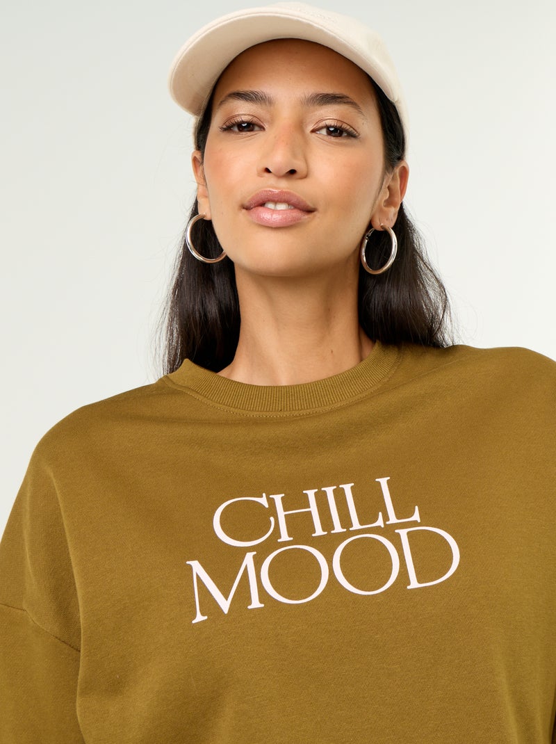 Sweatshirt de gola redonda com inscrição à frente Verde - Kiabi