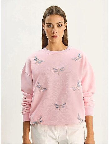 Sweatshirt de gola redonda com libélulas bordadas lucci