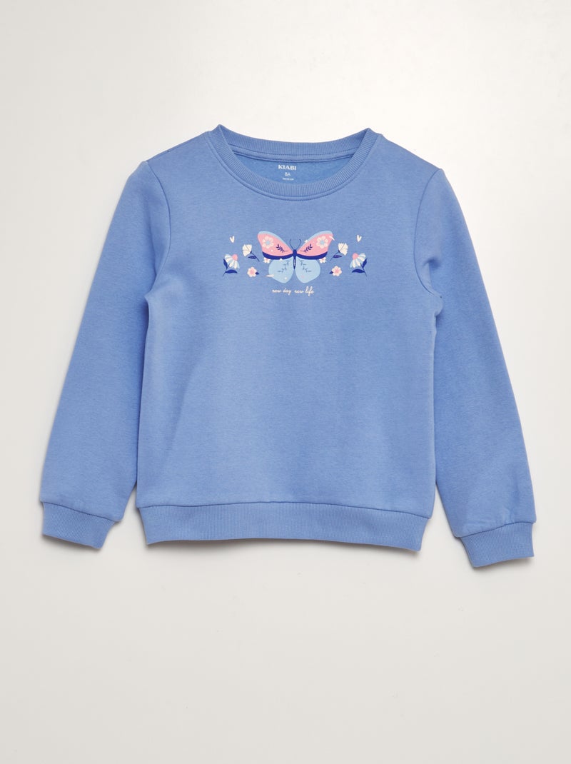 Sweatshirt de gola redonda com moletão estampado AZUL - Kiabi