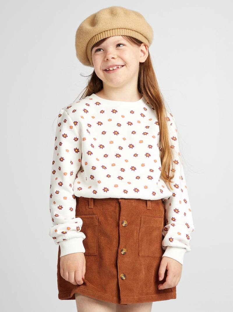 Sweatshirt de gola redonda com moletão estampado BRANCO - Kiabi
