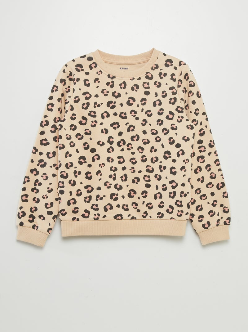Sweatshirt de gola redonda com moletão estampado CASTANHO - Kiabi