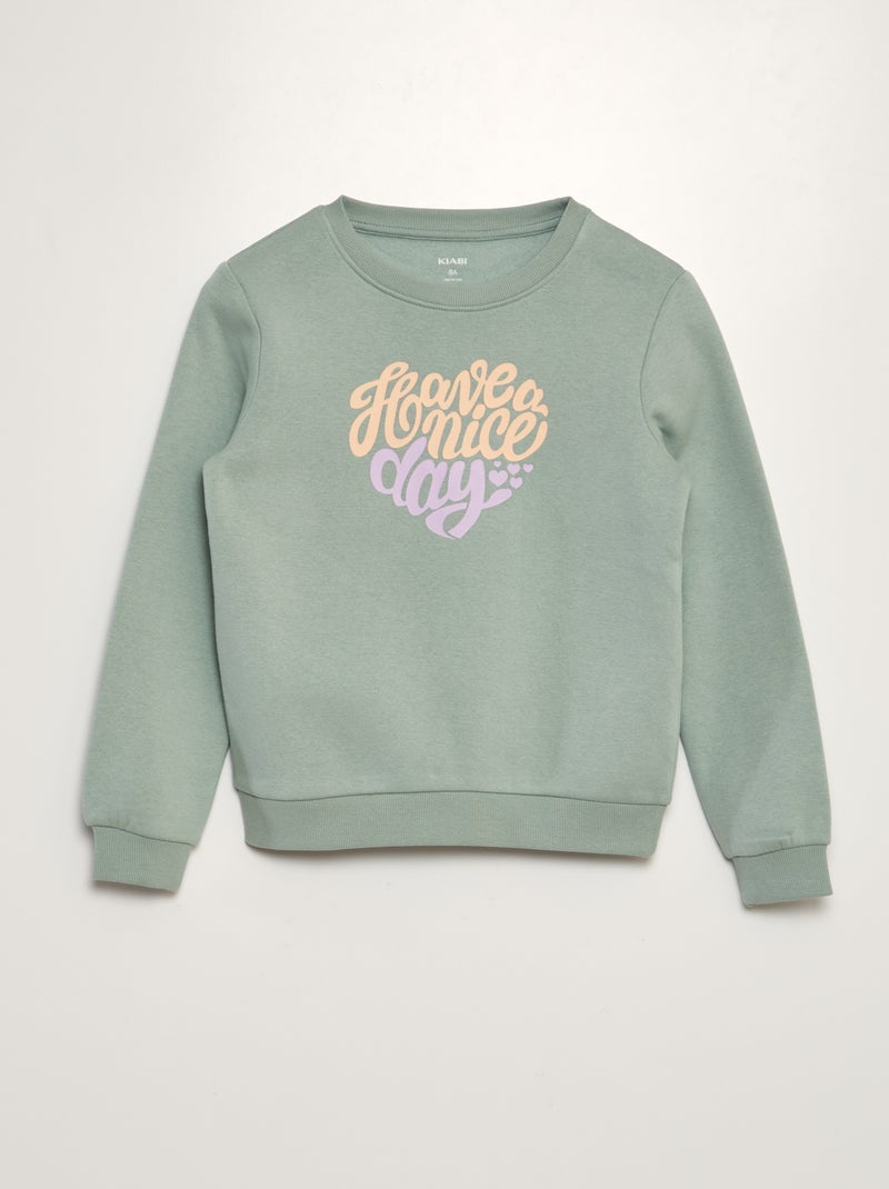 Sweatshirt de gola redonda com moletão estampado VERDE - Kiabi