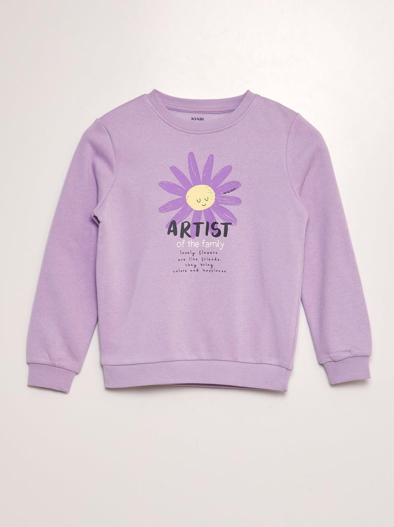 Sweatshirt de gola redonda com moletão estampado VIOLETA - Kiabi