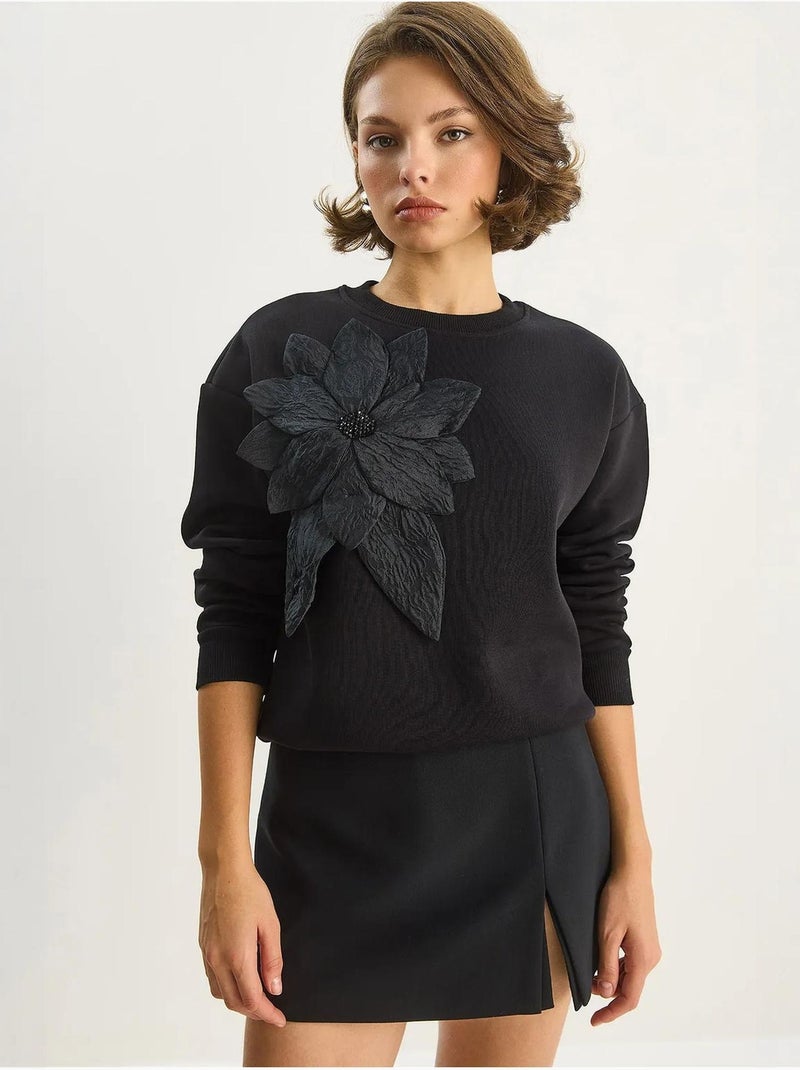 Sweatshirt de gola redonda e manga comprida com detalhes de acessório lucci Preto - Kiabi