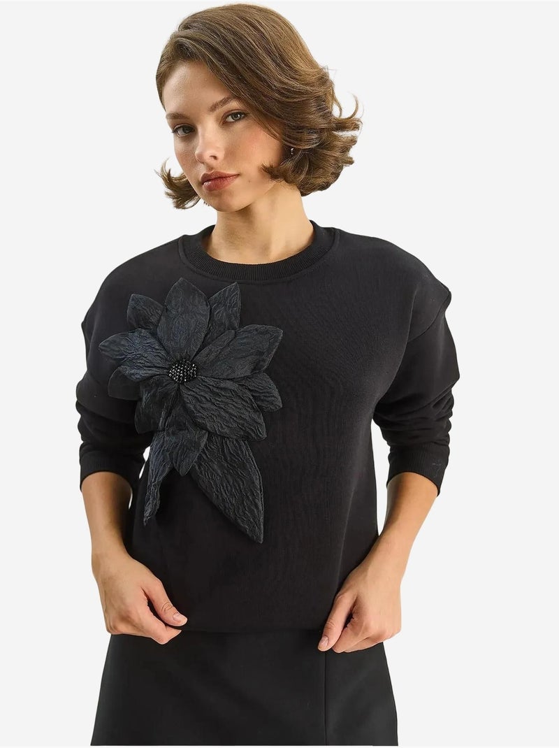 Sweatshirt de gola redonda e manga comprida com detalhes de acessório lucci Preto - Kiabi