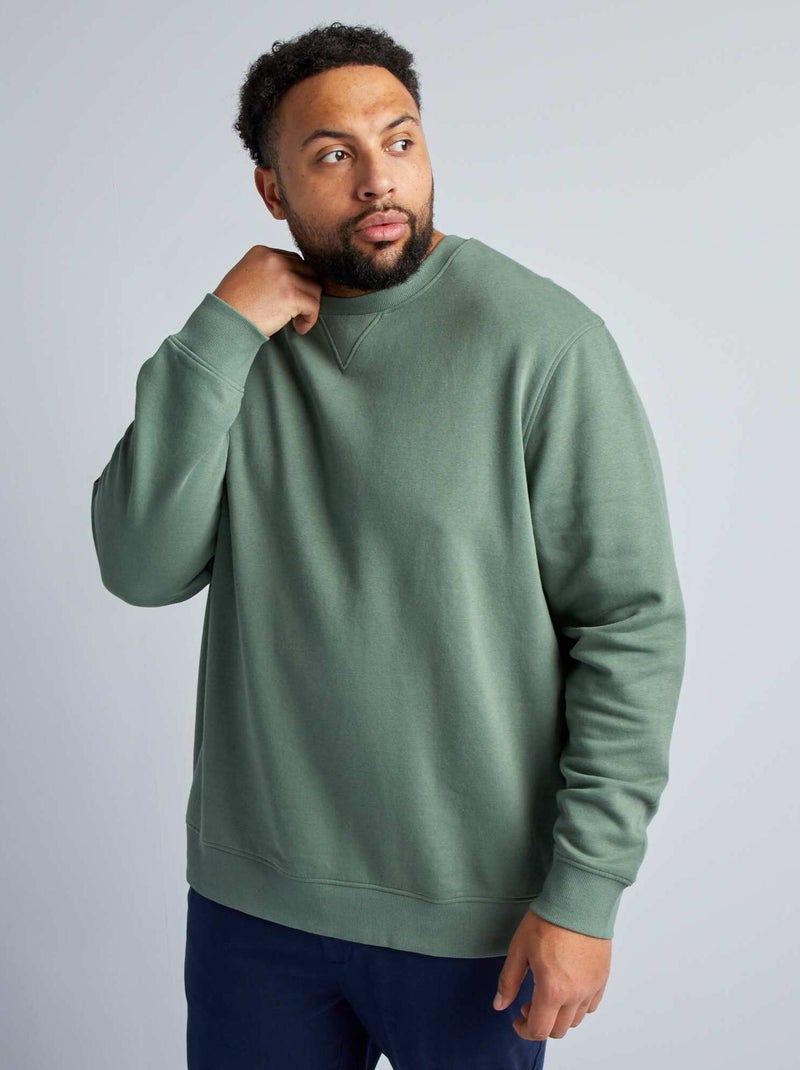 Sweatshirt de gola redonda em moletão SOMBRE VERDE - Kiabi