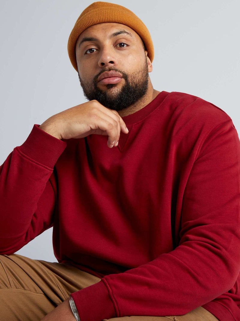Sweatshirt de gola redonda em moletão VERMELHO - Kiabi