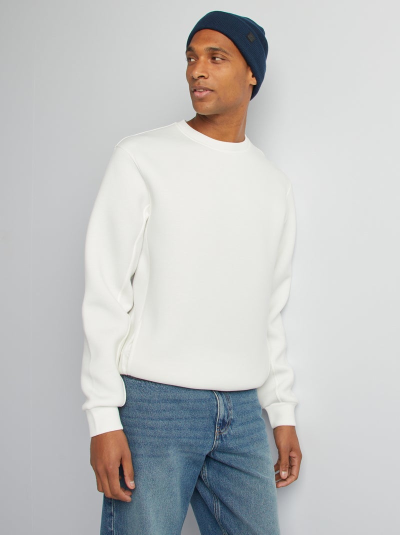 Sweatshirt de gola redonda em neopreno Branco - Kiabi