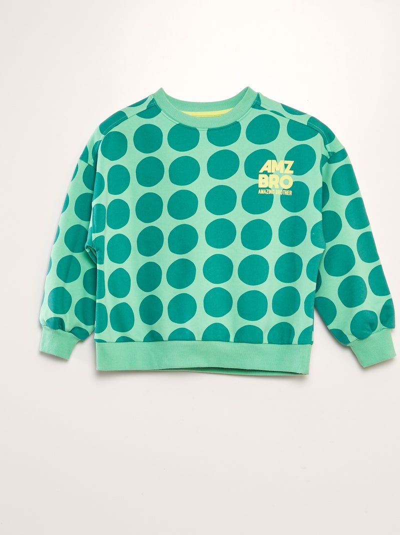 Sweatshirt de gola redonda estampada - Irmão e irmã VERDE - Kiabi