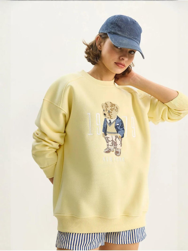 Sweatshirt de gola redonda estampada com corte relaxed lucci Amarelo - Kiabi