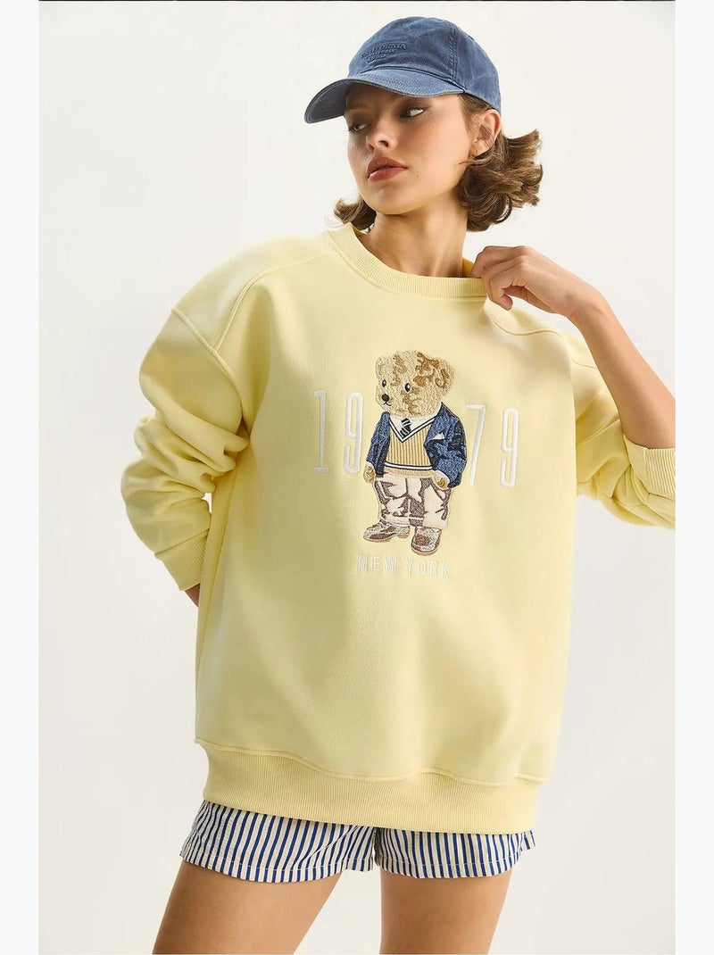 Sweatshirt de gola redonda estampada com corte relaxed lucci Amarelo - Kiabi