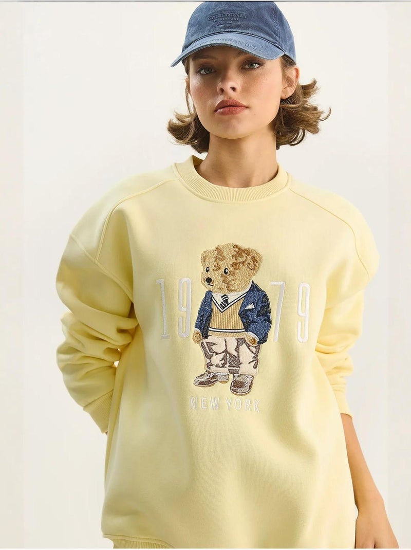 Sweatshirt de gola redonda estampada com corte relaxed lucci Amarelo - Kiabi