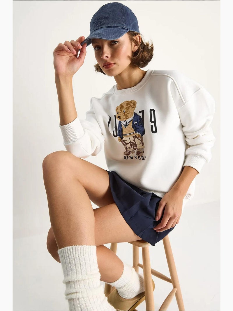 Sweatshirt de gola redonda estampada com corte relaxed lucci Branco - Kiabi