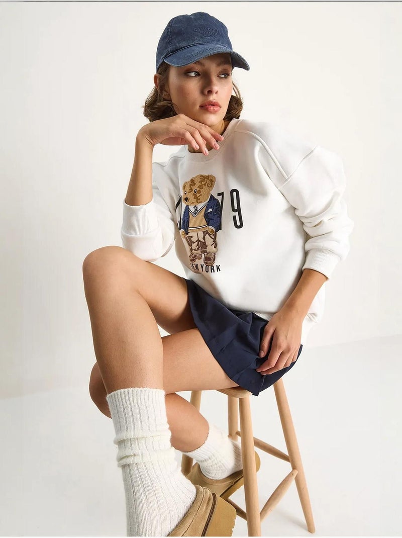 Sweatshirt de gola redonda estampada com corte relaxed lucci Branco - Kiabi