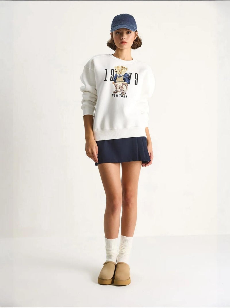 Sweatshirt de gola redonda estampada com corte relaxed lucci Branco - Kiabi
