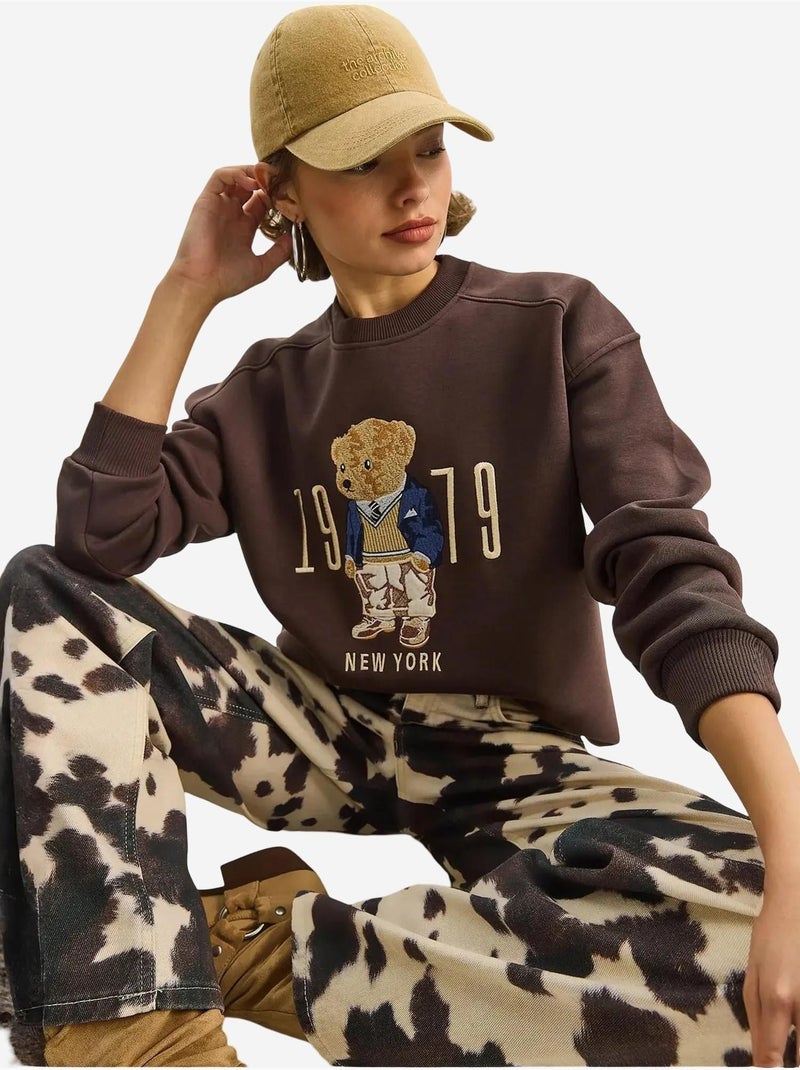 Sweatshirt de gola redonda estampada com corte relaxed lucci Castanho-chocolate - Kiabi
