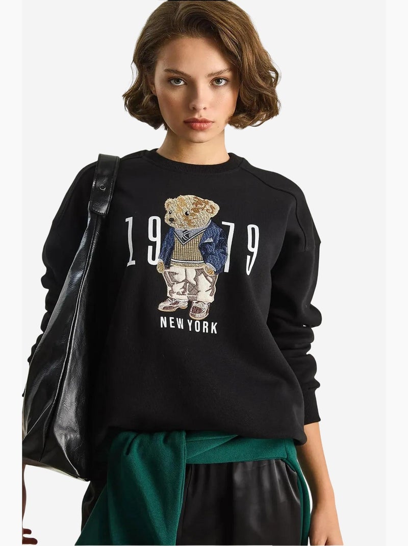 Sweatshirt de gola redonda estampada com corte relaxed lucci Preto - Kiabi